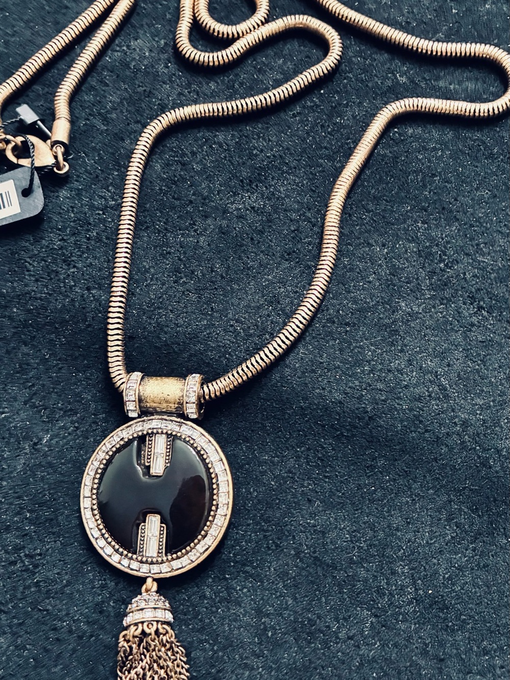 Ann Taylor Gold-Tone Necklace with Black Onyx Center and Tassel